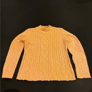 Cozy Orange Cable Knit Cotton Sweater Small Minimalist Preppy